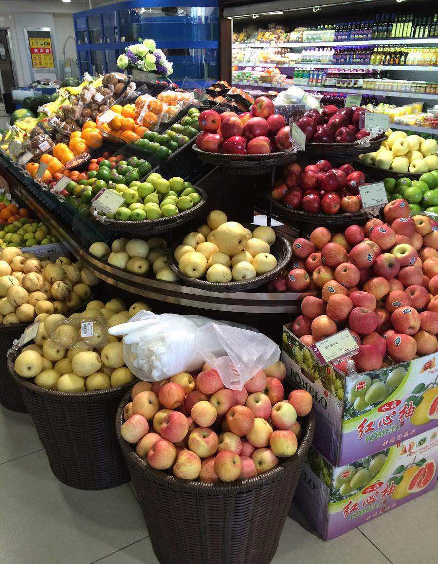 小号树脂超市水果展示篮 干果筐货架 双层柳编竹篓收纳筐圆形