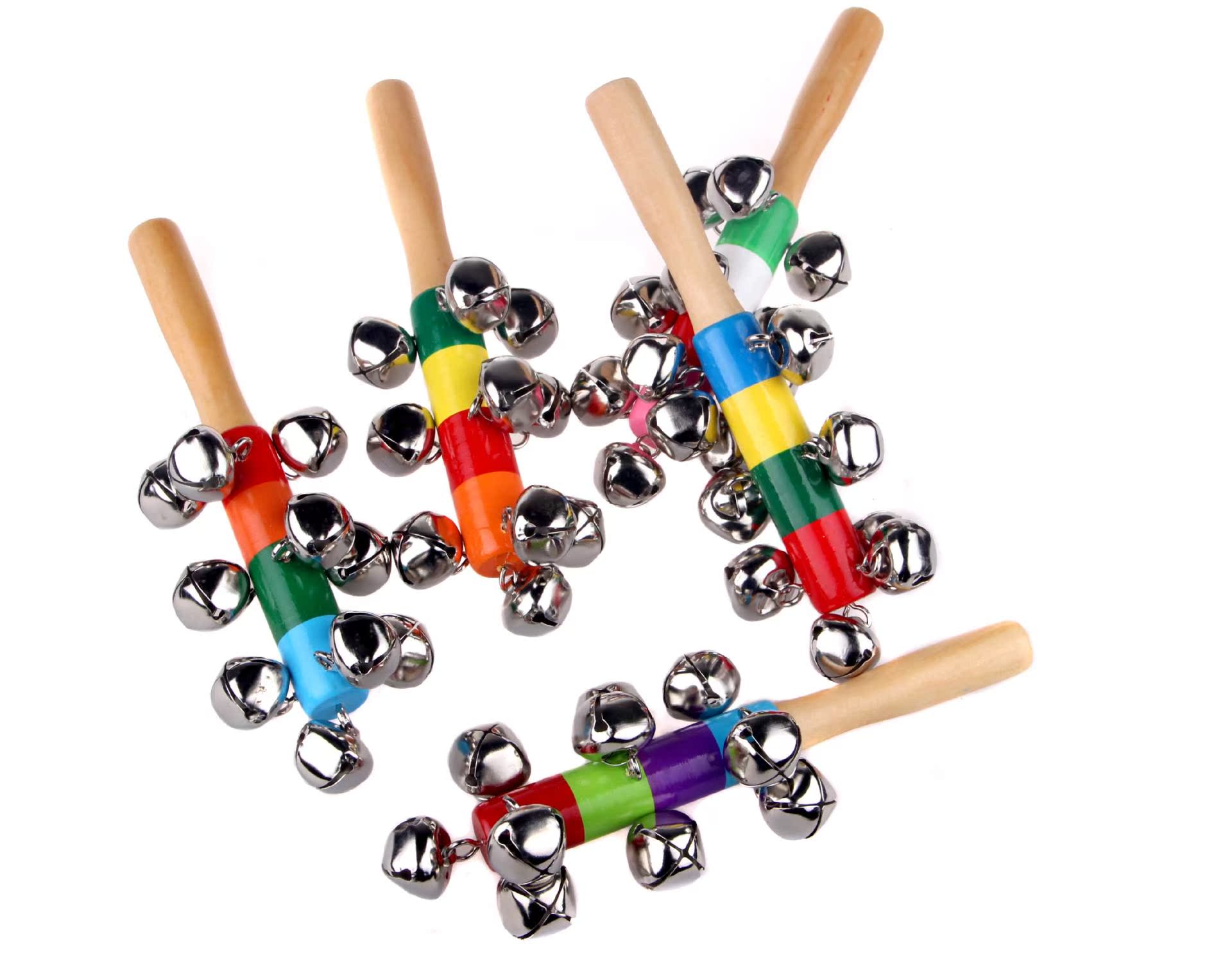 木制多色彩虹摇铃奥尔夫乐器 儿童婴幼儿摇铃宝宝早教玩具0-12