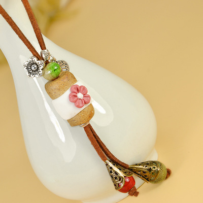 原创手工陶瓷项链 景德镇旅游纪念女式毛衣链民族风创意diy首饰