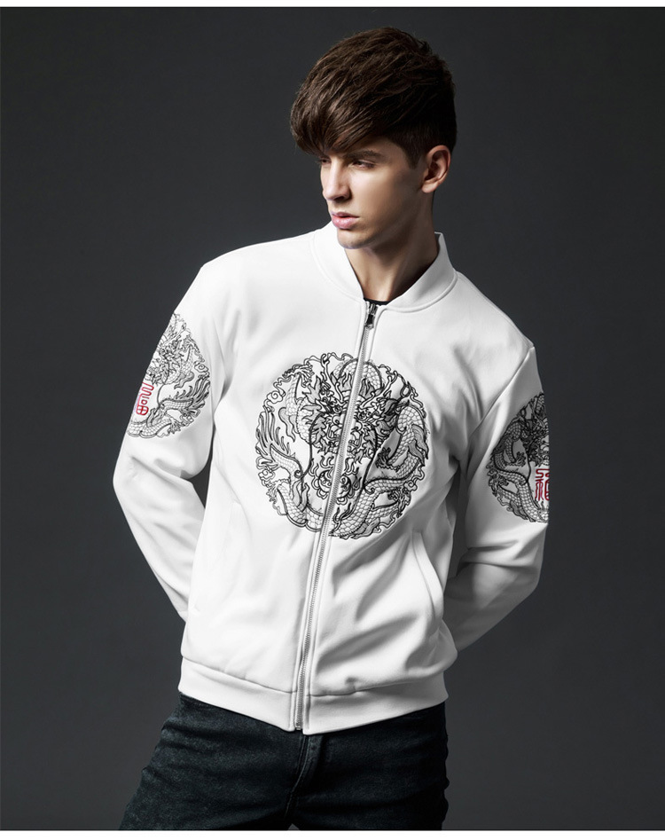 2017秋冬新款中国风外套 原创设计款刺绣龙纹夹克男士外套 直销