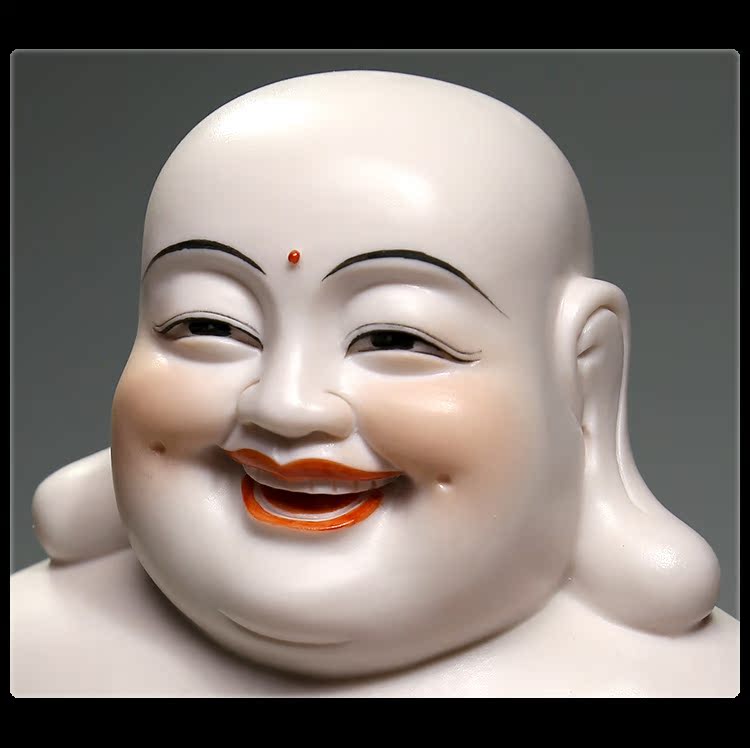 【上美】德化陶瓷多尺吋坐荷釉下彩弥勒笑佛陶瓷佛像工艺品摆件