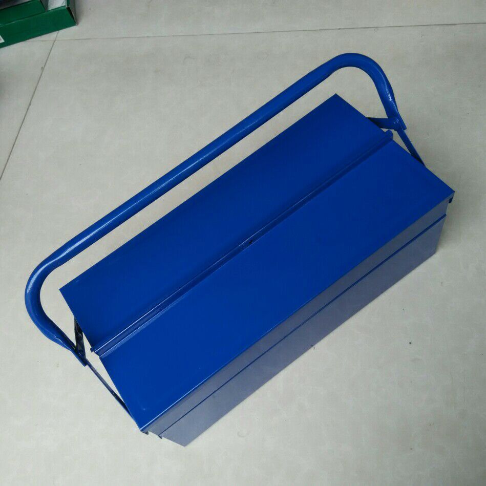 厂家供应铁皮工具箱蓝色加厚大二层五金工具收纳盒手提铁皮工具箱