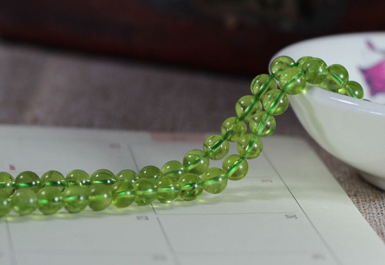 东海水晶 批发天然水晶 精品橄榄绿圆珠6mm半成品散珠