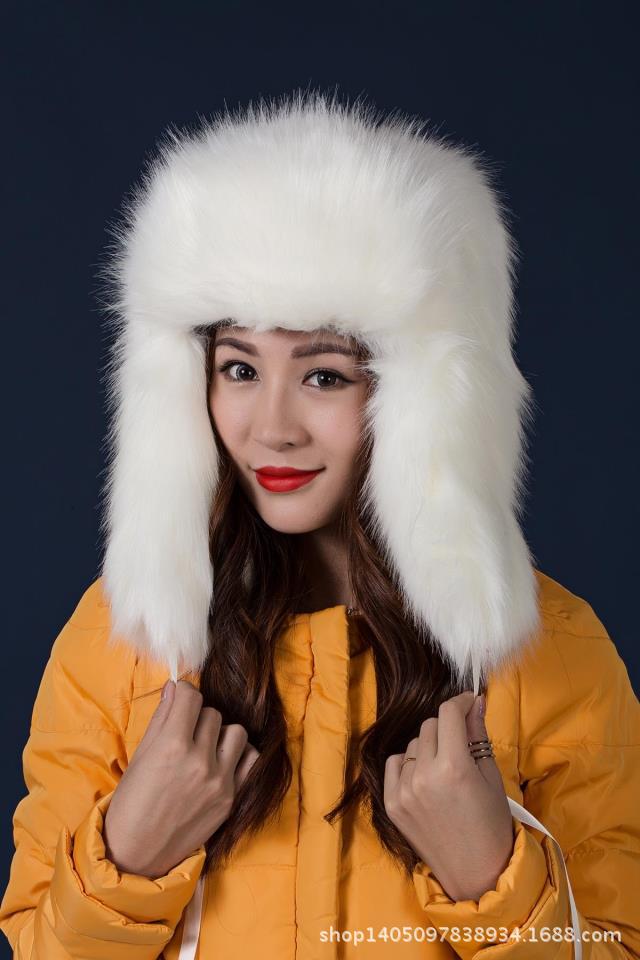 欧美秋冬保暖优质仿狐狸毛貉子毛仿皮草雷锋帽护耳风雪帽俄罗斯帽