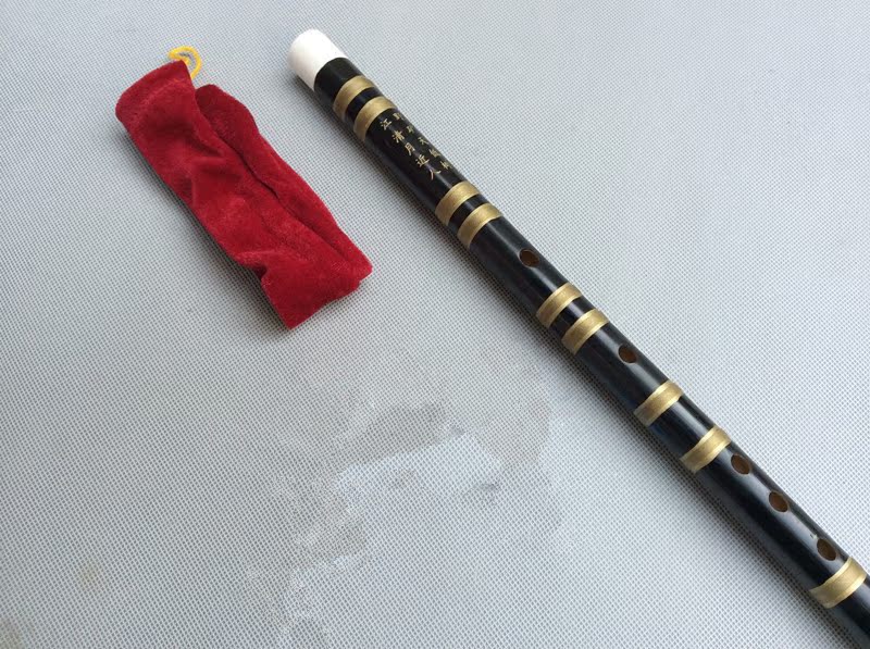 竹笛 梆笛 黑色扎线刻诗竹笛 笛子 学生笛 送布袋 初学笛