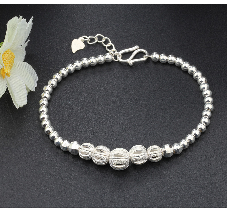 足银s990纯银手链 女款转运珠手串 串珠手环 银手饰品情人节礼物