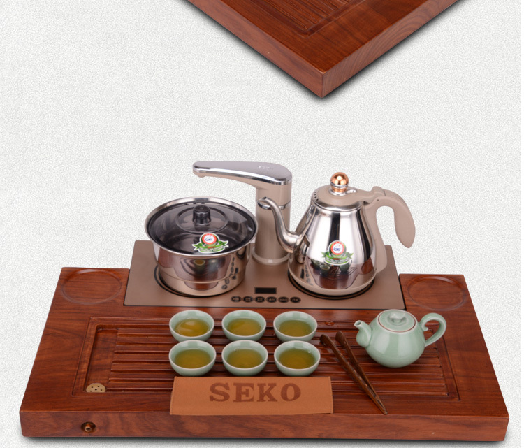 新功f165 全自动四合一茶具套装黄花梨实木茶盘冰裂粙茶具