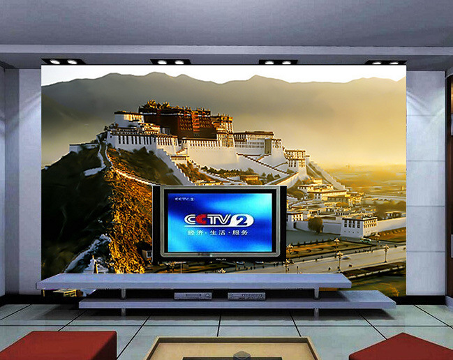 佛山厂家定制彩雕电视背景墙瓷砖精雕幻彩新疆布达拉宫陶瓷壁