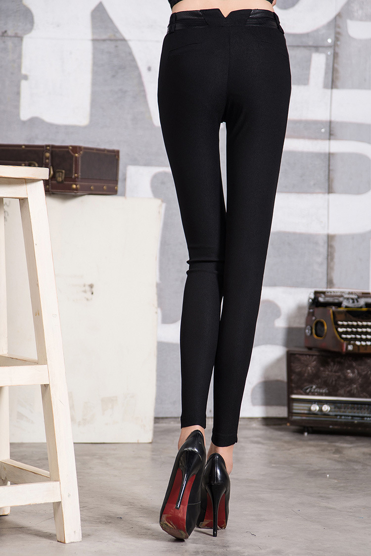 8923新款拼皮拉链打底裤外穿女裤弹力小