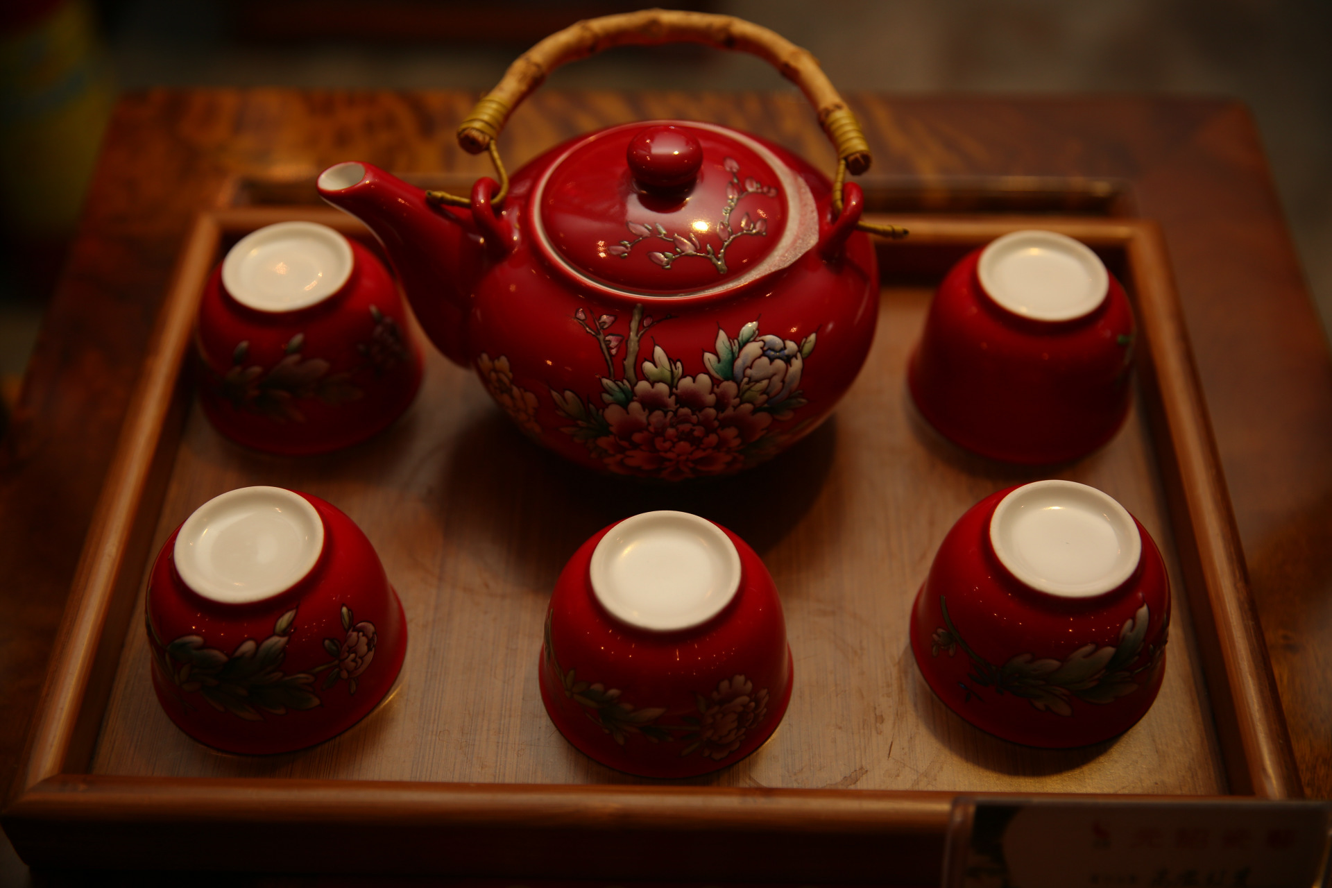 醴陵高温中国红瓷功夫茶具六件套 手绘陶瓷工艺品 **婚庆礼.