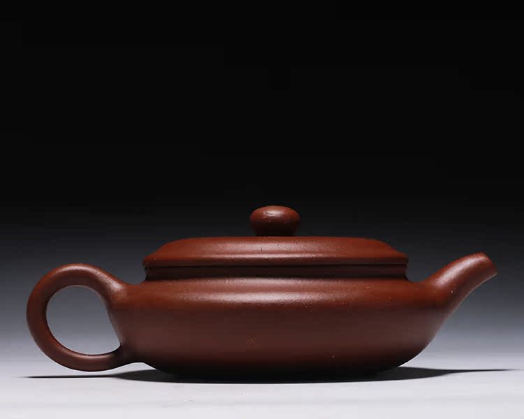 宜兴名家纯全手工紫砂壶【扁仿古】黄龙山原