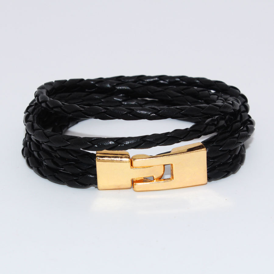 wbo405 新款镀金 搭扣手镯 手链 缠绕多层 高品质皮革手环