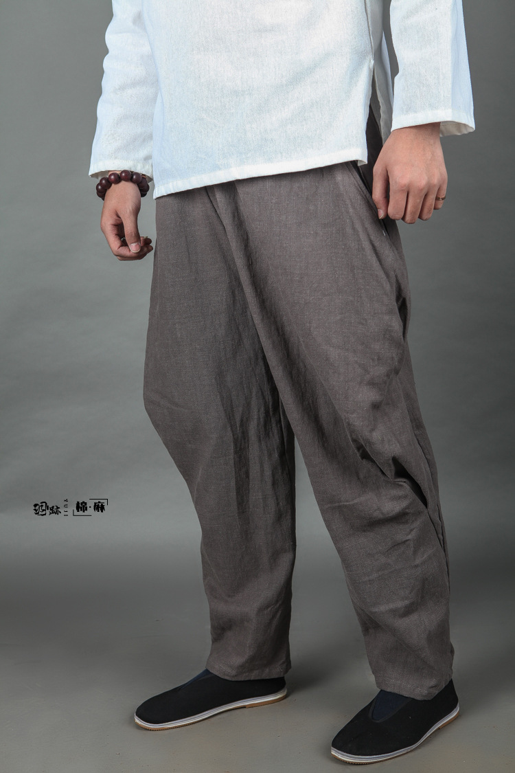 个性文艺亚麻大裆裤哈伦裤萝卜裤休闲长裤 男女同款 民族服饰