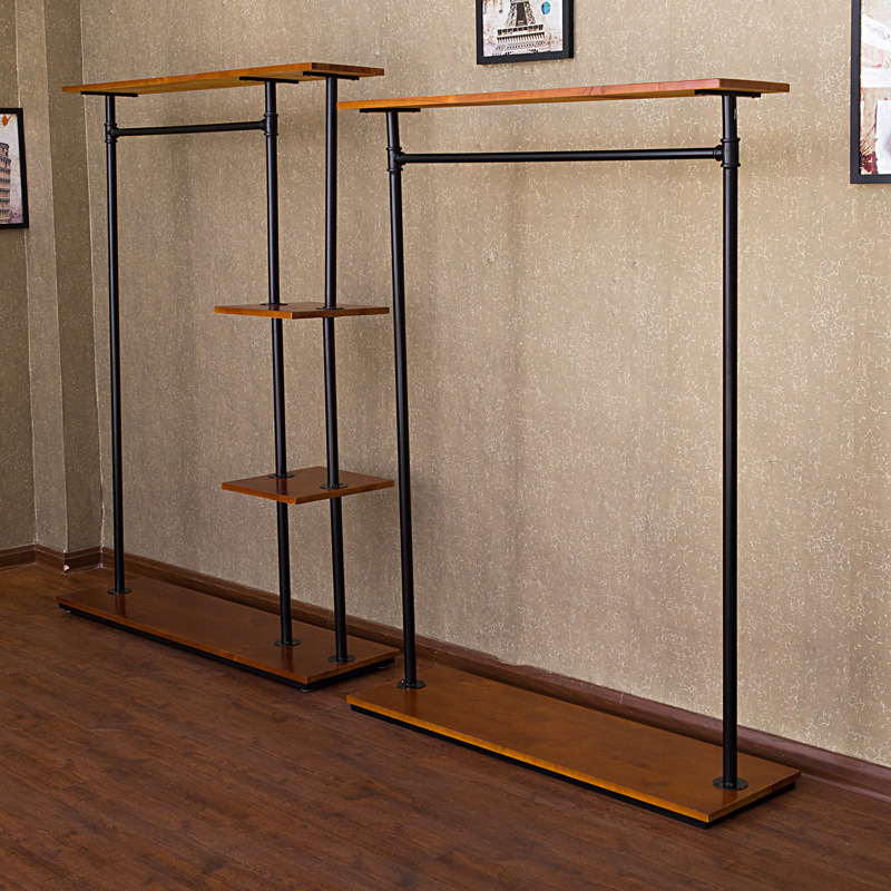 新款高档铁艺复古水管做旧服装店展示架 服装架落地式挂衣架定制