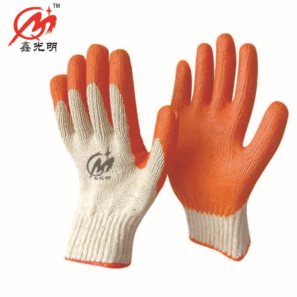 Supply HT-201 Seven-Needle Yellow Yarn Dipping Orange Rubber Flat Latex Labor Protection Gloves Dipping Protective Gloves