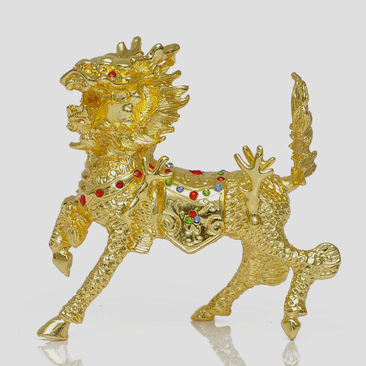 文王风水厂家直销批发镀金火麒麟 金色钻石麒麟摆件开运风水用品