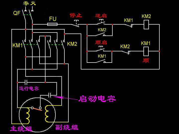 单相电机正反转原理图图片