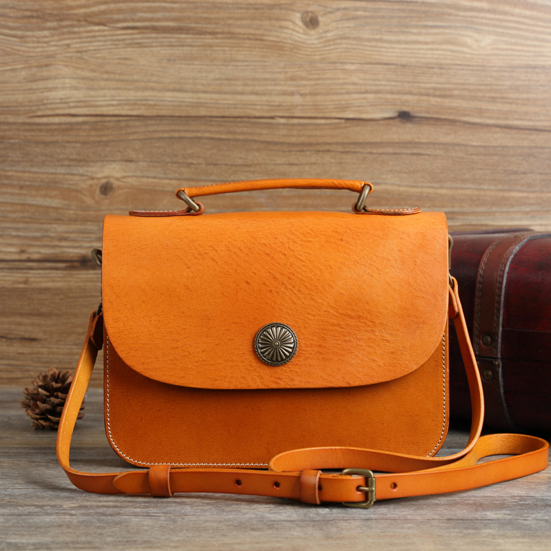 订做款日系复古女士手工单肩包真皮斜挎包树膏皮植鞣皮vintage系