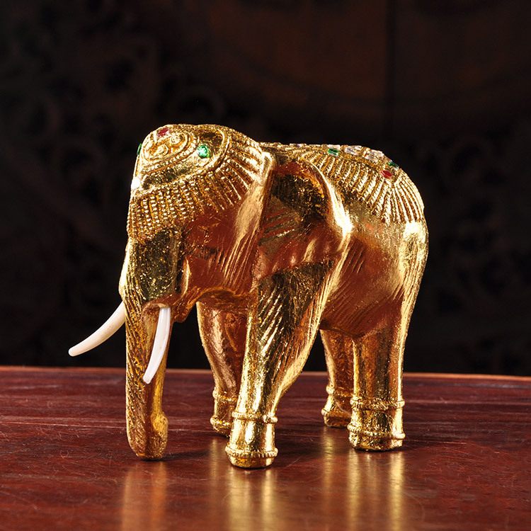 泰国进口木雕摆件 家居酒店会所吉象实木金箔吉象金色象摆件14029