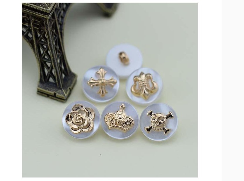 金属树脂组合扣 金色皇冠/骷髅/花个性衬衫小纽扣 十字袖扣 10MM