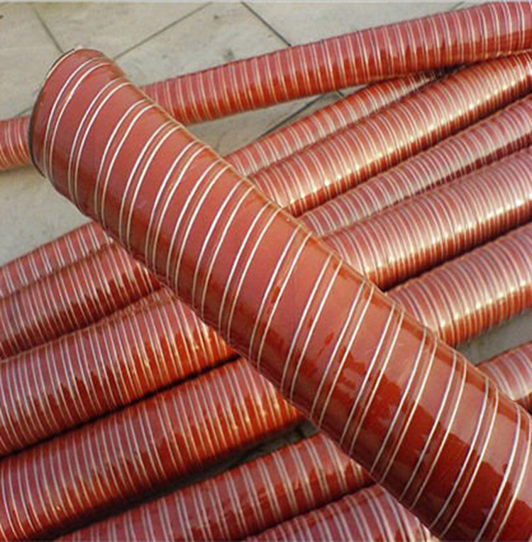 供应耐高温软管耐磨损风阻小重量轻红色矽胶玻布软管多规格可定制