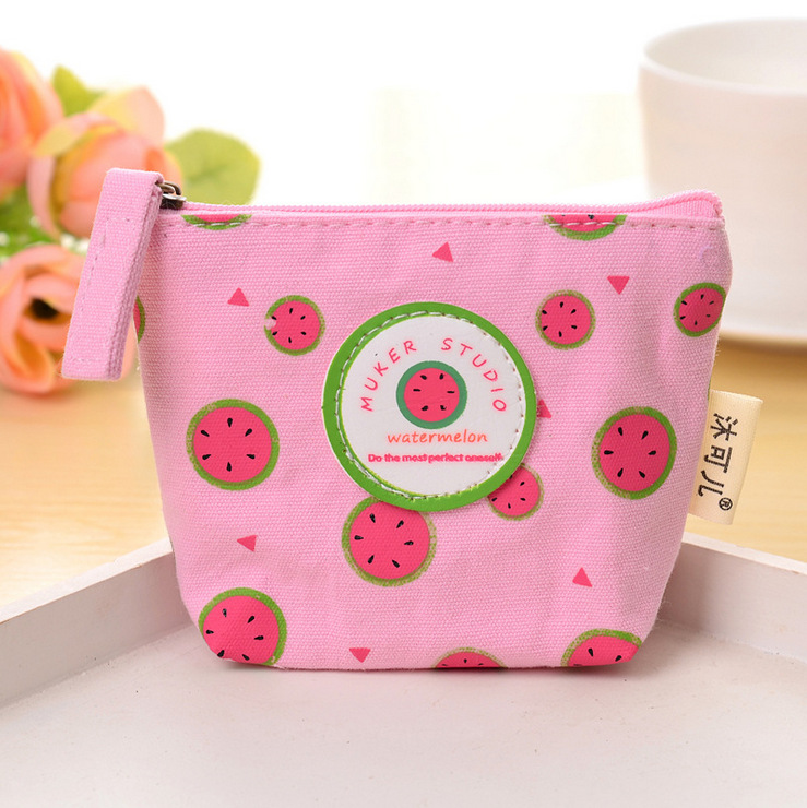 爱奇 创意帆布可爱水果小钱包 零钱袋收纳包西瓜零钱包硬币包