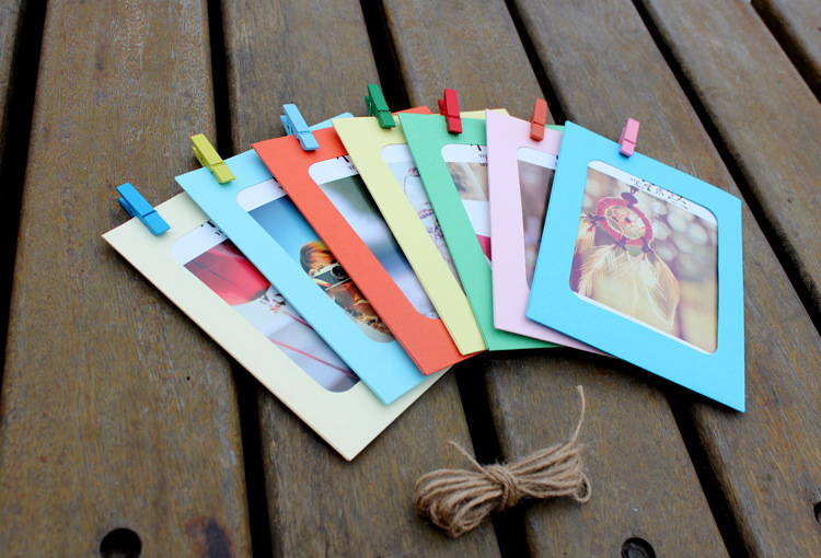 厂家直销6寸七彩卡纸相框 创意组合纸质照片墙 送麻绳夹子10张入
