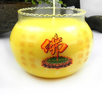 祈慧缘佛字酥油灯中佛钵无烟蜡烛48小时红色黄色玻璃杯宗教香薰烛