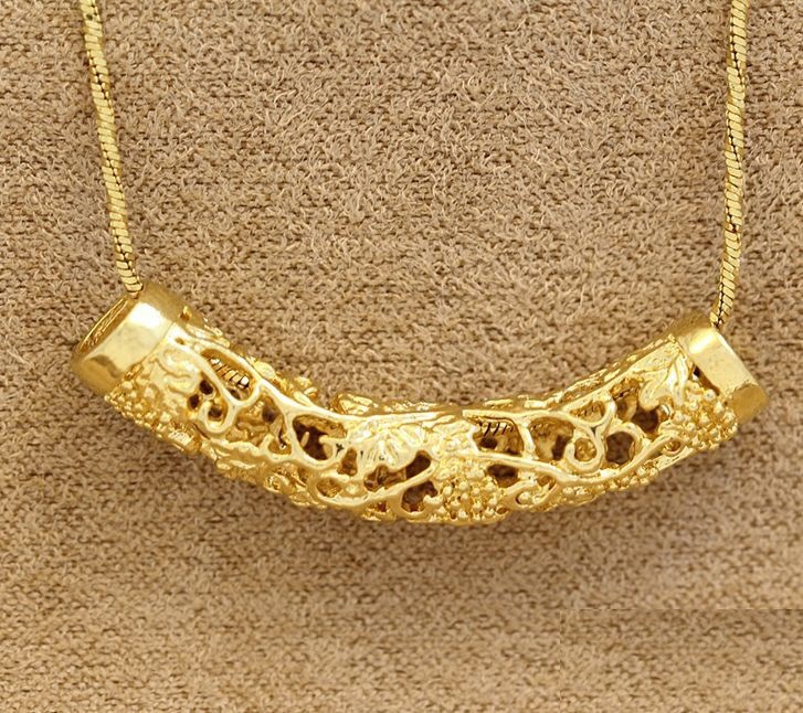 黄铜真空电镀24k金项链吊坠女士弯管镀24k金项链时尚款批发