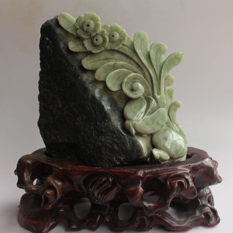 天然河南独山玉富贵花开玉石摆件 家居客厅装饰品摆饰