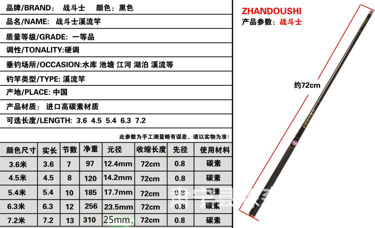批发光威鱼竿3.6 4.5 5.4 6.3 7.2米超轻超硬短节碳素溪流竿 手竿