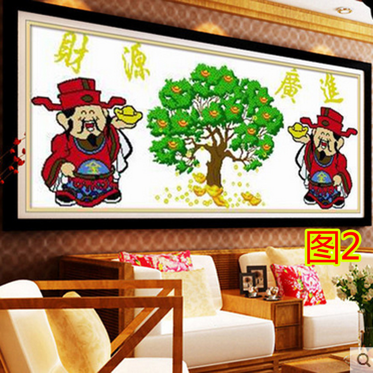 蒙娜丽莎印花十字绣财源广进 新款生意兴隆十字绣厂家批发直销