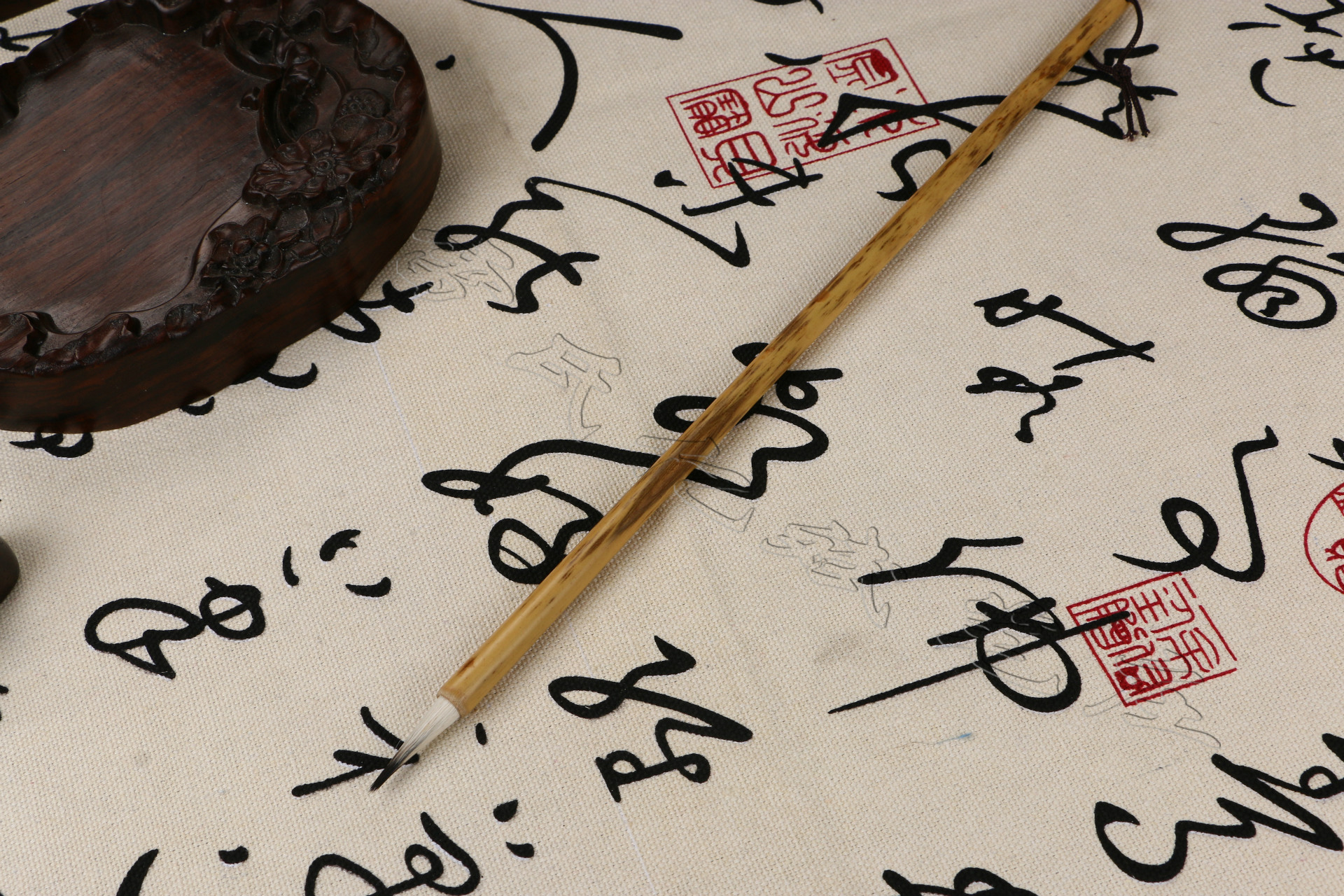 老技师蝇头小楷抄经笔 湘妃杆纯九紫一羊小楷笔 蝇头小楷