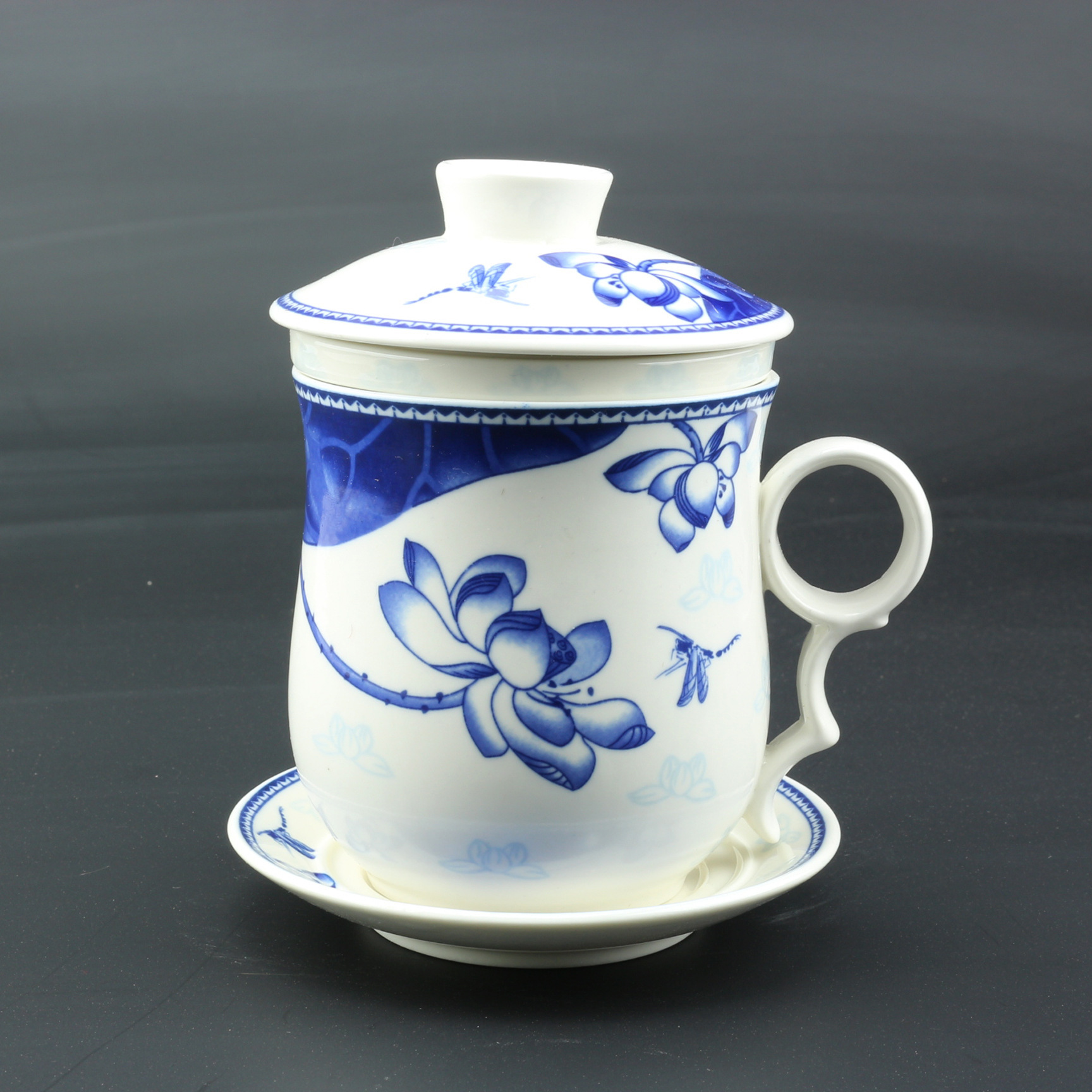 供应陶瓷杯德化陶瓷四件套杯子青花荷韵茶杯可加logo