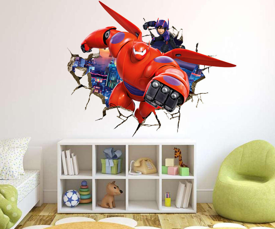 3009外贸3d卡通电影人物大白墙贴 儿童房个性装饰贴画 可移除贴纸