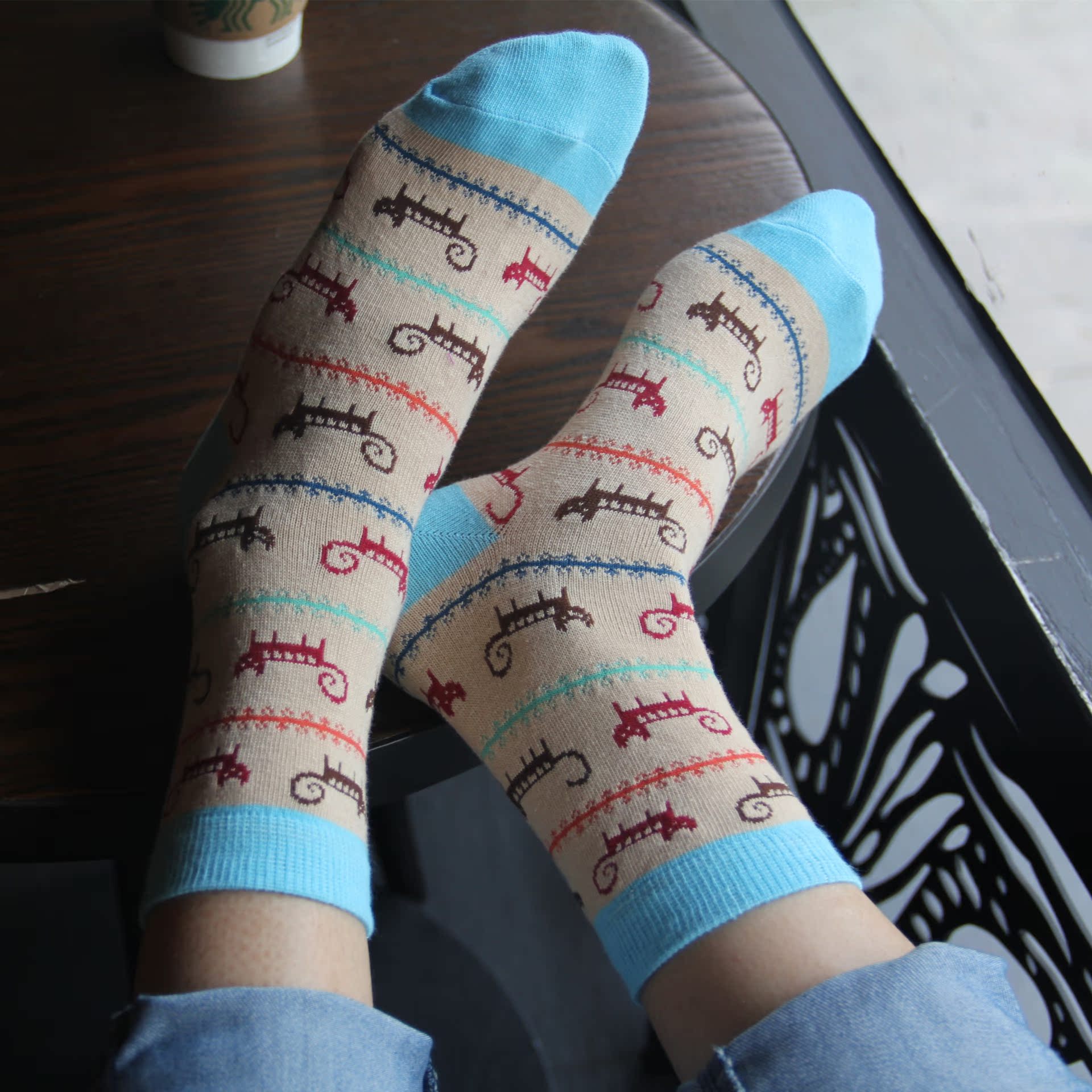 蝶风缘 可爱创意小猫款全纯棉休闲女袜子批发