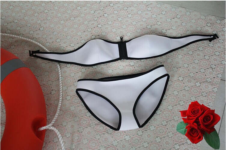 2014爆款氯丁橡胶比基尼女式拉锁游泳衣性感抹胸分体泳装厂家批发