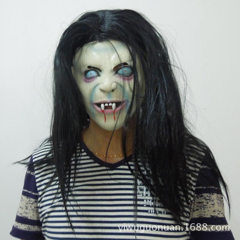 万圣节恐怖咒怨贞子面具鬼怪搞笑头套 黑发魔女僵尸鬼道具批发