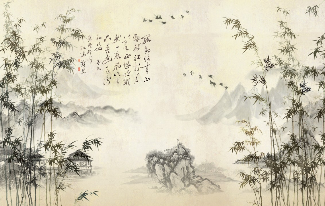 中式水墨竹电视背景墙壁纸墙纸客厅卧室无纺布无缝大型壁画墙布