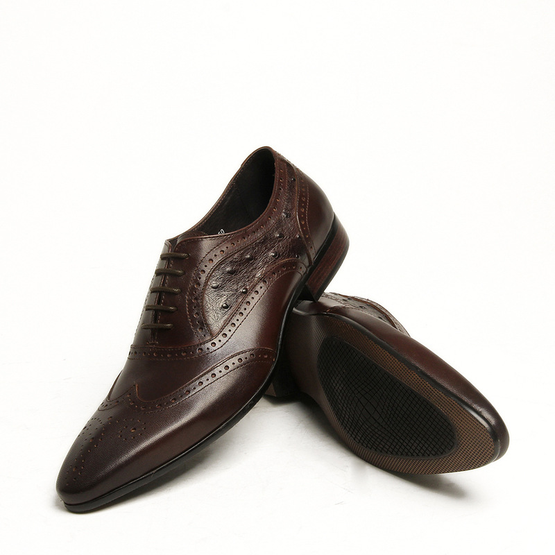 欧美版正装尖头纯皮皮鞋真皮单鞋外贸男鞋纯牛皮打造鸵鸟皮搭配