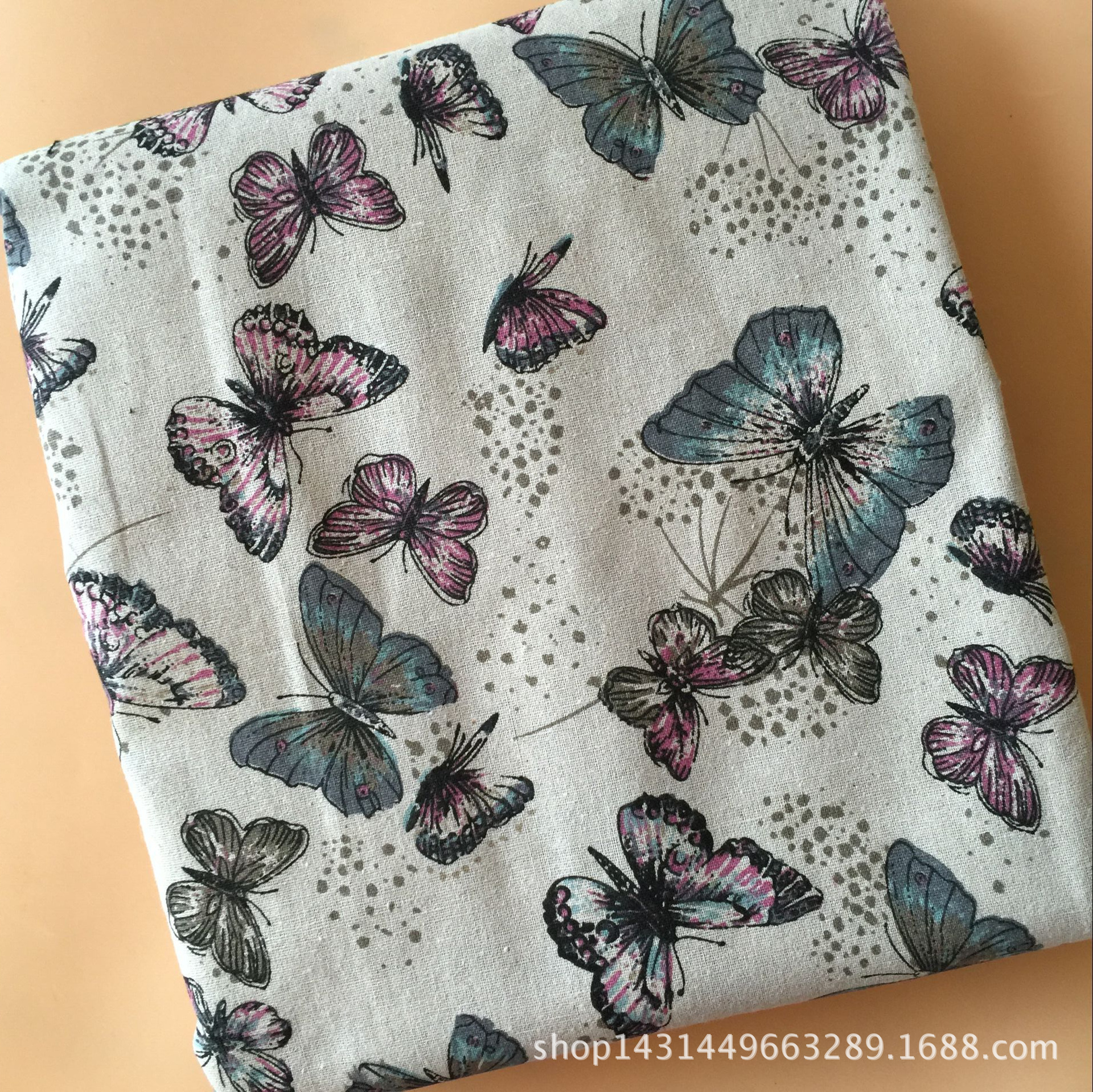 厂家直销 亚麻面料 棉麻印花  蝴蝶飞舞  桌布 抱枕 背景布