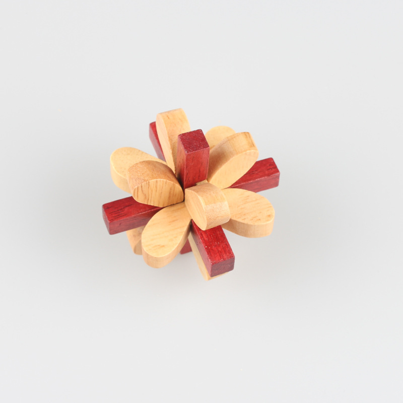 丁香花 木制益智玩具 孔明锁6通 益智拆装木质鲁班