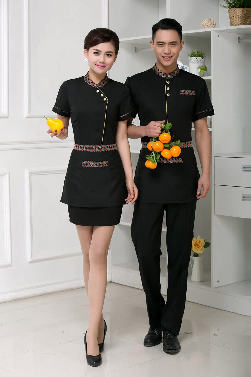 酒店工作服夏装饭店快餐烧烤店服务员服装火锅西餐厅短袖工服男女