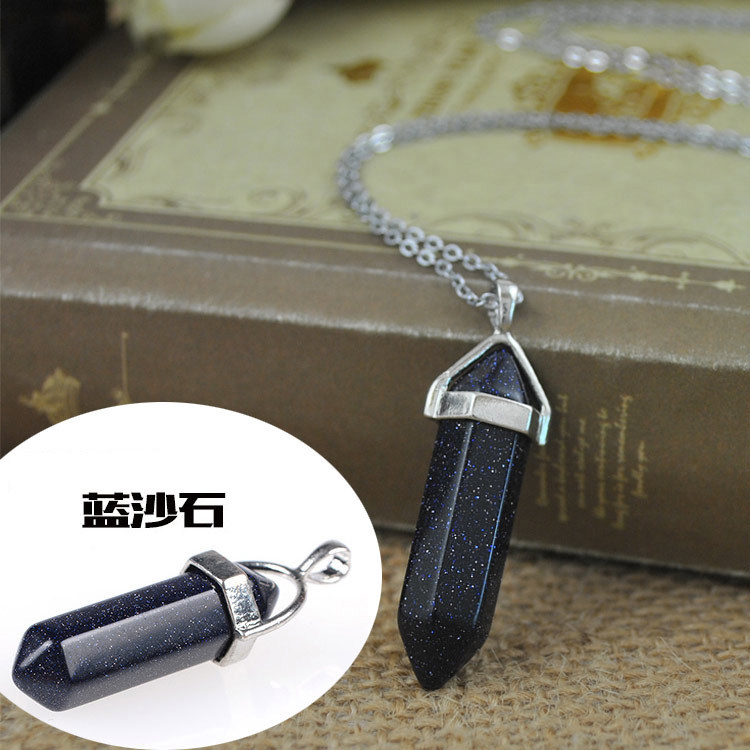 n1807不规则彩色石菱形吊坠含项链欧美矿石水晶六角柱项链 fp风格