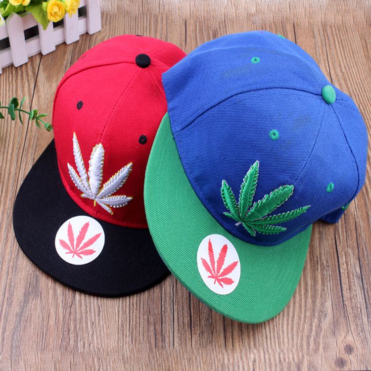 夏季新款韩版男女帽平沿帽 潮人嘻哈韩版刺绣枫叶子树叶帽棒球帽