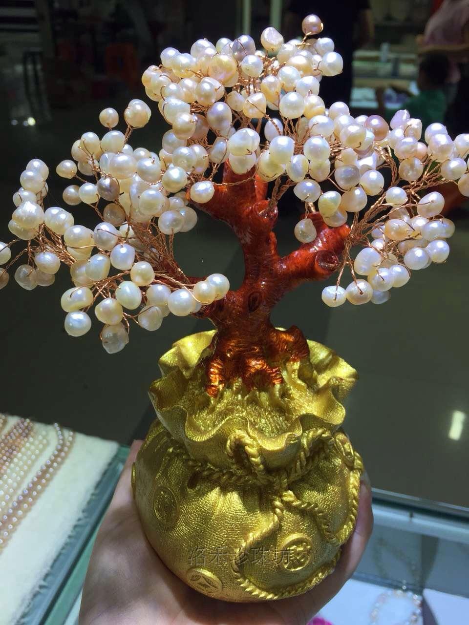 天然珍珠招财树摆件天然淡水珍珠发财树工艺家居装饰摇钱树