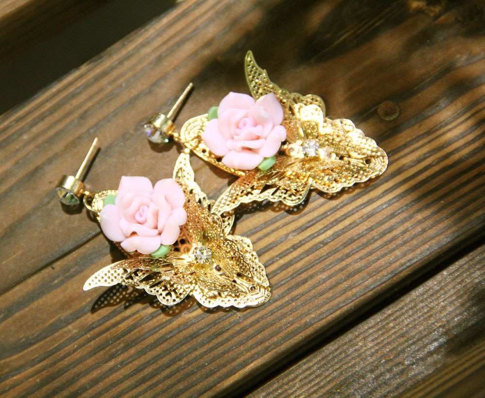 韩版发饰 巴洛克宫廷风复古金色树叶珍珠立体玫瑰花细发箍