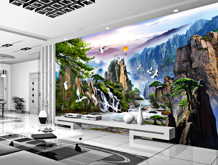 3d立体电视背景墙壁纸壁画 客厅无纺布墙纸 大型中式山水风景画