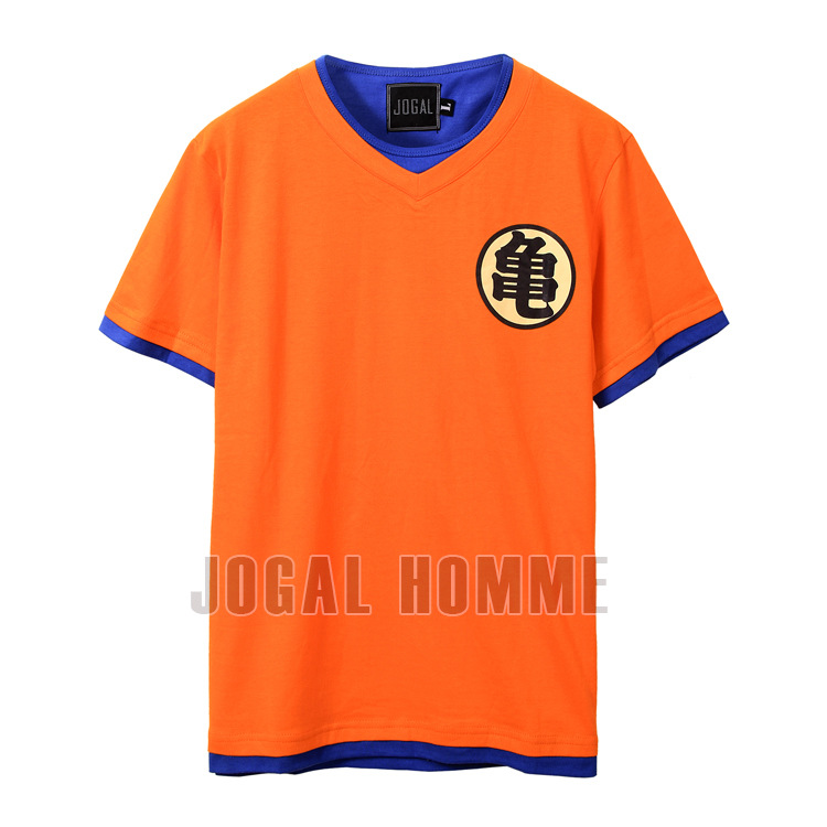 夏季男装假两件卡通动漫七龙珠龟仙人印花短袖t恤 s-4xl b0756