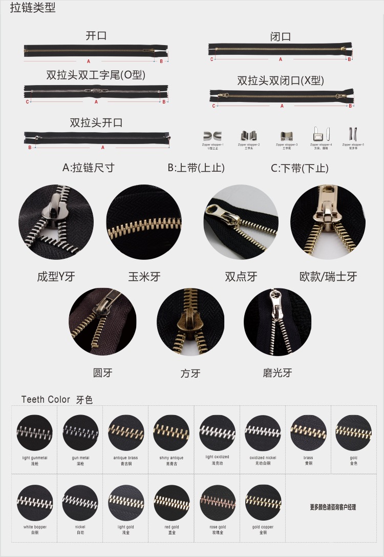高品质拉链5号玉米牙金属铜拉链服装开尾五金拉链厂家直销